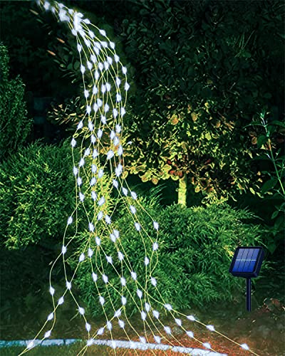 Joysing Solcellsljusslinga, utomhus, 1 m, 100 LED-ljusslinga, 8 lägen, vattenfall, ljussnabb, för vattenkanna, växter, terrass, balkong, trädgård, dekoration – kall vit