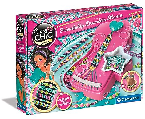 Clementoni Crazy Chic - Friendship Bracelets Mania, Kit Creativo per Bambini 7+ Anni per Creare Braccialetti dell'Amicizia con Telaio, Perline Colorate e Cordini Glam, Made in Italy, 18785