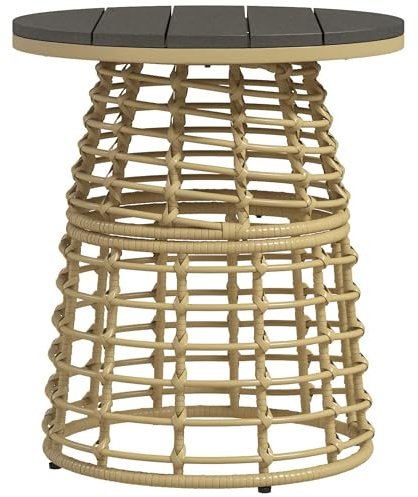 Outsunny Table Basse de Jardin, Table d'appoint extérieur Ronde en résine Aspect rotin métal et Plateau Composite, Ø 45 x 50 cm Naturel