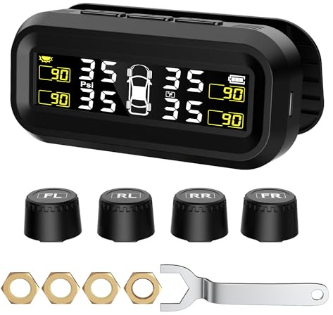 SEACOT SEACOT Solar TPMS Tire Pressure Monitoring System - Professional Edition (0-87 PSI), 4 Sensors, Solar and USB Charging, LCD Display, 6 Alarm Modes, Suitable for Car, RV, SUV, MPV, and Sedans