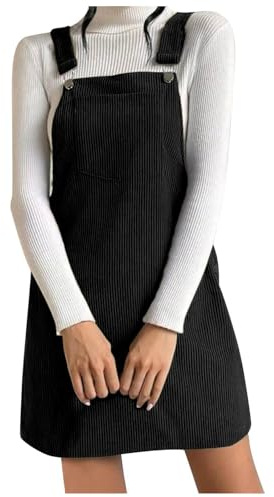 KBOPLEMQ Salopette Élégante en Velours Côtelé pour Femme - Robe Décontractée à Bretelles Boutonnée - Couleur Unie - Pour Automne et Hiver