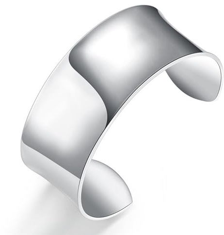 GAUEIOUR Women Silver Plating Bracelet Creative Glossy Wide Open Cuff Bangle Friendship Bracelet Ladies Silver Jewellery Gifts for Sisters Friend Couples Mom