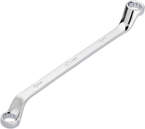 ViGOR llave de doble anillo V7750-12X13, SW 12 x 13 mm, perfil hexagonal doble externo, desviación de 15 grados, longitud 218 mm, cromada pulida, según DIN 838/ISO 10104