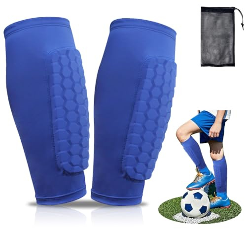ZAHRVIA Espinilleras Futbol Niño, Transpirables & Antideslizantes, Espinilleras Niños, Jóvenes y Adultos, Espinilleras Ergonómicas, Protección Total (Azul, XS)