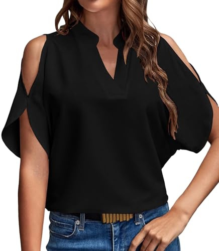 Haut épaules Dénudées Femme Sexy, T-Shirts à Manches Courtes Col V Top Ete Chic Et élégant Couleur Unie Tunique Grande Taille Tendance Basiques pour Soirée Fête Plage Voyage Vacances Chemise