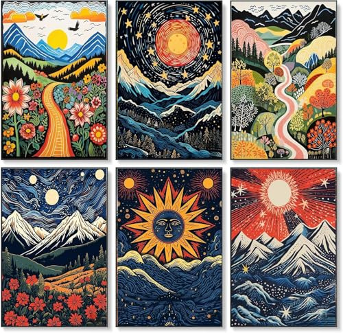6 Pack Landscape Abstract Paint by Number Beginners, Scenery Adults' Paint-by-Number Kits on Canvas No Frame,Oil Painting by Numbers for Home Decor 9.8x13.8inch