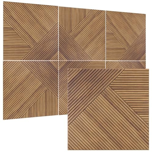 TO-TH Acoustic Wall Panels 6 Pack, 24x24x0.4 Inches, Self-Adhesive 3D UV Printing Decorative Wall Panel with Wood Look, Beech