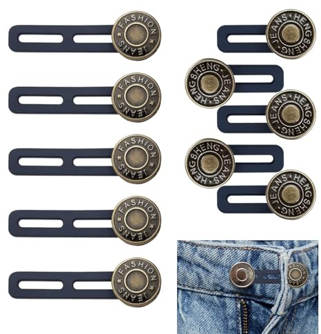 10 Piezas Extensor de Botones para Pantalones, Extensores de Cintura Sin Costura Extraíble Ajustables para Jeans, Camisas, Vestidos, Hombre y Mujer, Extensor Pantalon Embarazada (5 Largos + 5 Cortos)