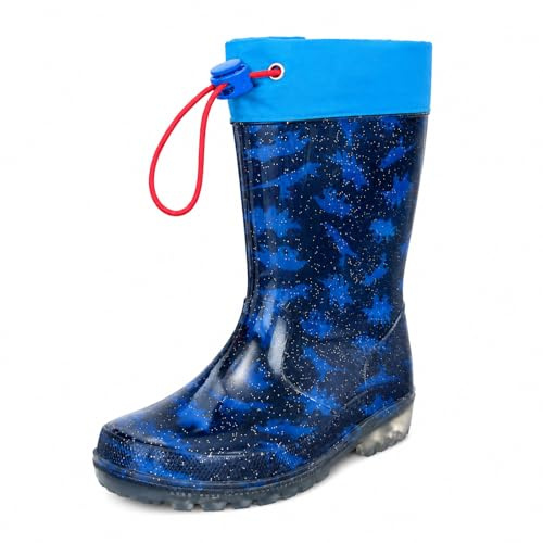 YAAMOO Bottes De Pluie Enfant À Motif Dinosaure, Botte Caoutchouc Enfant Garçon Imperméable Semelle Antidérapante Bleu Taille 26