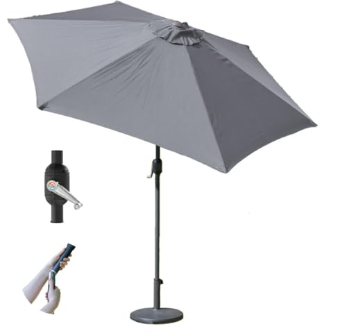 GardenKraft 14620 2.7m Outdoor Garden Parasol/Tilt & Crank Mechanism / 6 Steel Ribs/UV 30 Protection/Durable Polyester Material/Charcoal Colour