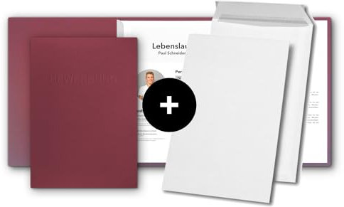 10 Stück 3-teilige Bewerbungsmappen favorit Steingrau mit 2 Klemmschienen - inkl. 10 Versandtaschen - sehr stabiler 350 g/m² Naturkarton mit Relief-Prägung BEWERBUNG - STRATAG Mappenmanufaktur