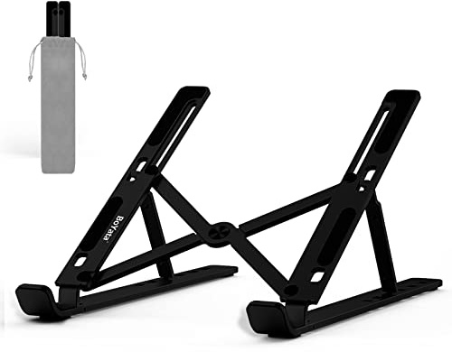 BoYata Laptop Ständer, 6 Stufen der Höhenverstellung Tragbarer Laptop Halter für Schreibtisch, Faltbarer Aluminium-Riser, kompatibel mit MacBook Air, Dell XPS, die meisten 10-15,6-Zoll-Laptops-Schwarz