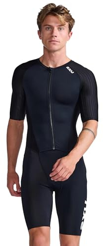 2XU Men's Aero Front Zip Trisuit Sleeved, Black/White, Small