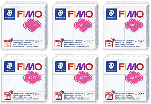 FIMO Soft Polymer Oven Bake Modelliermasse – 57 g Blöcke – 6 Stück – Weiß