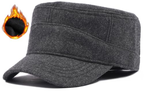 Pyrafox Herren Winter Military Schildmütze: Cuba Army Basecap Haube, Warme Wintermütze Trappermütze, Wolle Baseball Cap Kappe, Männer Schildkappen Kopfbedeckung Hut, Groß Kopf XL XXL 61 62 63 cm grau
