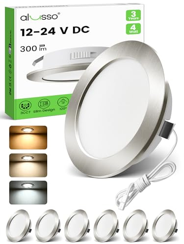 ALUSSO 6 x Foco LED Empotrable 12V Downlight Regulable 4W Empotrable LED 3000K Blanco Cálido 4000K Blanco Natural 6000K Blanco Frío IP44 Panel LED Interiors para Muebles Autocaravana Barco Cocina