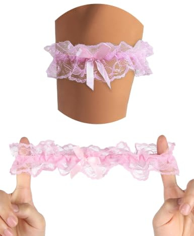 ohmydear Wedding Garters for Brides 2 Piece Floral Lace Bridal Garter Set Elastic Thigh Leg Ring with Satin Bow for Shower Prom Cosplay Hen Party Women Girls