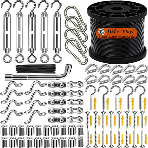 BRISBONN String Light Hanging Kit,164 FT Coated Stainless Steel Wire Rope