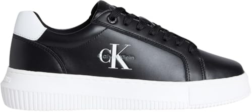 Calvin Klein Sneaker con Suela Cupsole Mujer Chunky Mono de Piel, Negro (Black/Bright White), 38