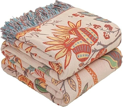HOORDRY Couvre-lit de style boho, 100 % coton, 150 x 200 cm, couverture douillette, couverture réversible pour lit, canapé et salon, idée cadeau pour la famille et les amis