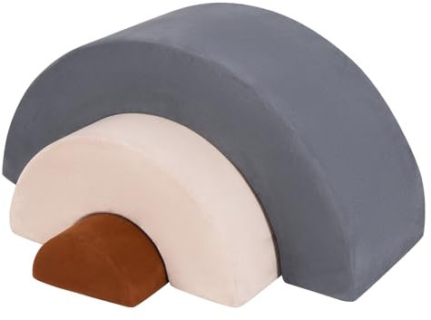 HOMFME Escalade Enfant Ensemble de 3 Bloc en Mousse, Jouet d’Apprentissage Arc-en-Ciel Empilable pour Bébé, 112 x 41 x 49 CM, Jouet Composite Doux pour Enfant pour Ramper, Grimper et Glisser (Gris)