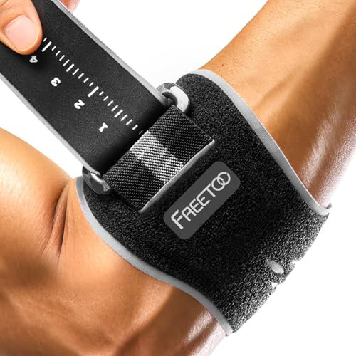 FREETOO Leichte Ellenbogenbandage Tennisarm Bandage, Ellenbogen Bandagen Herren und Damen für Kraftsport im Gym, Ellbogen Bandage bei Golferarm, Epicondylitis Spange für Rechts und Links, Schwarz/Grau