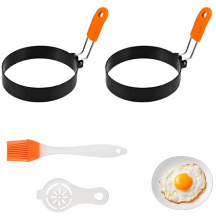 2 stampi per uova fritte, per pancake, per la padella, per uova fritte, anelli rotondi per uova, padella per uova fritte, pancake, anello in acciaio inox, colore arancione