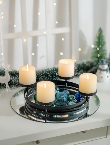 Romadedi Adventskranz Modern Rund Metall: Adventskranz Gestell Matt Schwarz Ø 30cm für 4 Stumpenkerzen Ø 8 cm - Skandinavisch Adventsgesteck Minimalistisch für Tisch