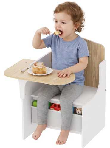 AIYAPLAY Kids Table and Chair Set 2 in 1 with Storage Bins Ages 3-5 White | Children Desk and Chair, Toddler Desk, for Playing Reading Painting, Activity Table Set