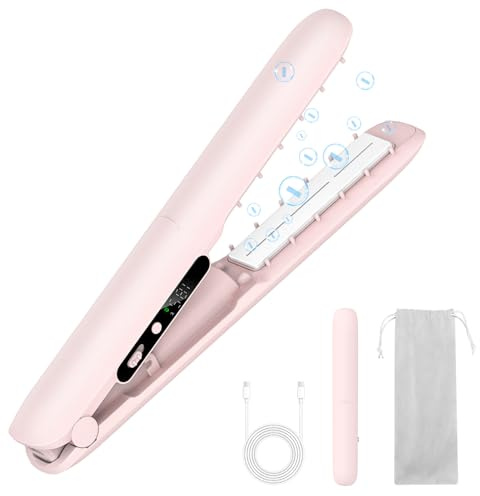 Cordless Hair Straighteners and Curler Supports Charging and Plugging, Travel Wireless Portable USB Rechargeable Straightener, with 5V/3500mAh Battery, 3-Level for Smooth, Swift and Glossy Hair