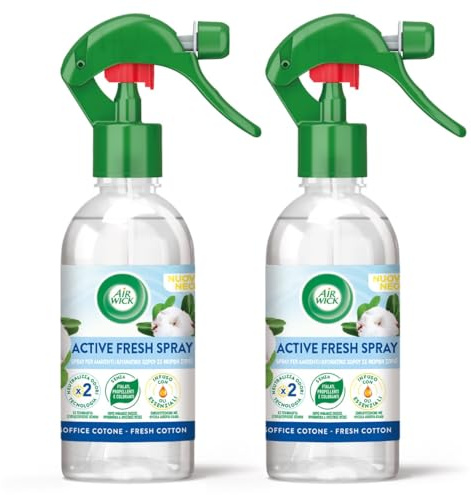 Airwick Profumatore per Ambienti, Confezione da 2 Spray da 237ml, Spray Active Fresh al Profumo di Cotone, Deodorante Ambiente