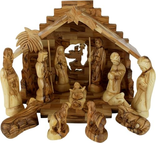 Holy Land Market Olive Wood Nativity Set 12 Piece Bethlehem Indoor