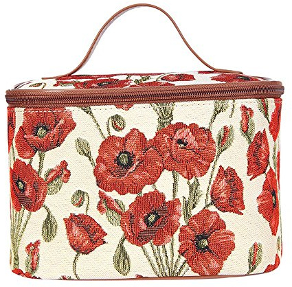 Signare Tapestry Toiletry Bag Makeup Organiser Bag for Women with Floral Design (Poppy, Toil-POP)
