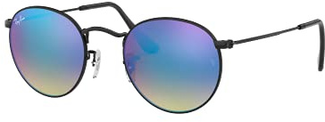 Ray Ban Unisex Sonnenbrille Round - Shiny Black, Gr. Medium (Herstellergröße: 50), Schwarz (Gestell: schwarz, Gläser: verspiegelt blauverlauf 002/4O)