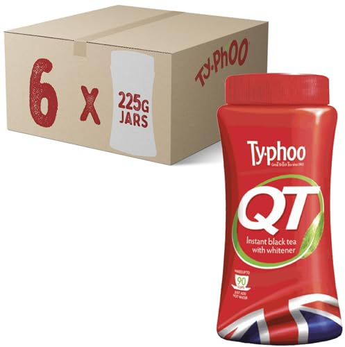 Typhoo QT • Instant One Cup Tea with Whitener • 6 x 225g Tub (Multipack) • Makes Up to 90 Cups of Instant Tea • Creamy, Sweet & Convenient • Just Add Hot Water • No Teabags or Milk Needed