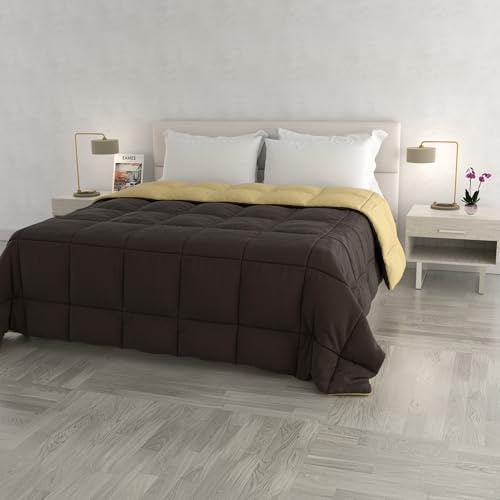 Italian Bed Linen Elegant T-EL-marrone/panna-2P Edredón de Invierno, Microfibra, marròn/Crema, 260x260cm