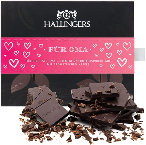 Hallingers Genuss Manufaktur Schokoladen Geschenk Muttertag & Vatertag - Tafel Vegane Schokolade Zartbitter-Edelkakao mit Kaffee - handmade ohne Alkohol, edle Geschenkverpackung Für Oma