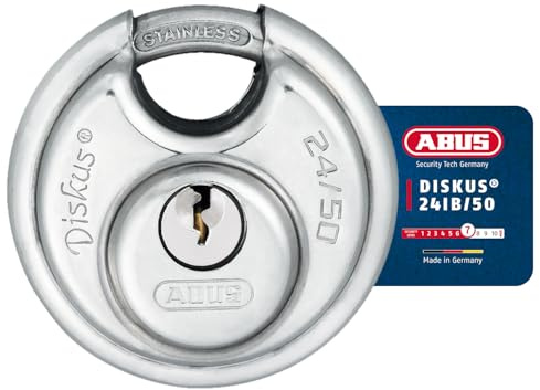 ABUS Diskus® Vorhängeschloss 24IB/50 aus Edelstahl - mit 360° Rundumschutz - zur Sicherung bei starken Witterungseinflüssen - 35041 - ABUS-Sicherheitslevel 7 - Silber
