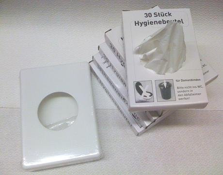 Ampri Dispenser per sacchetti igienici Bianco + 5 X 30 pezzi Sacchetti igienici per Assorbenti igienici