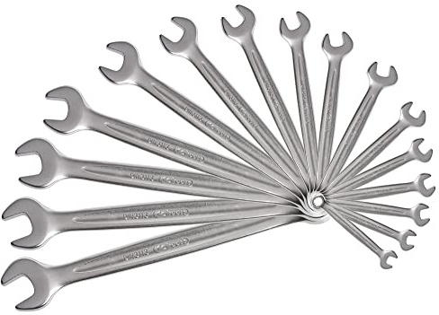 KS TOOLS - 922.0045 - Jeu de 16 clés mixtes métriques - Jeu de clé à cliquet de 8 à 24 mm livré en boite - Angle de fourche et œil incliné à 15° - 16 pièces