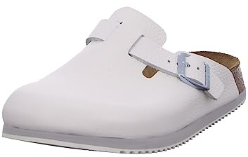 Birkenstock Boston Super Grip aus Naturleder - Herren und Damen Clogs Berufsschuh - Rutschhemmende Gummi-Eva-Sohle nach EN ISO 20347 - Anatomisch geformtes Kork-Latex-Fußbett - Weiß - Normal - 40