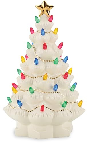 Lenox Figurine, Treasured Traditions Ivory Light-Up Ceramic Christmas Tree Figurine, Christmas Decorations, Holiday Winter Decor Indoor (Ivory, 1 Piece, 8.82-Inch Height) 3 AAA Batteries Not Included