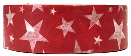 Wrapables Colorful Patterns Washi Masking Tape, Red Stars