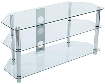 MMT Clear Glass TV Stand 105cm 3 Shelves for 32 - 50 TV's - 105cm Long Universal Glass Table Unit