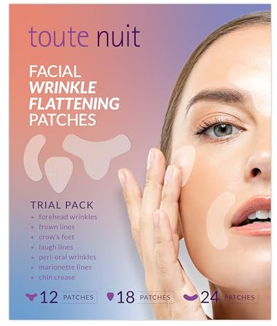 Toute Nuit Parches antiarrugas – Paquete de prueba – Cinta facial para frente, ojos y boca – Parches hipoalergénicos antiarrugas – 54 unidades, fabricado en Estados Unidos
