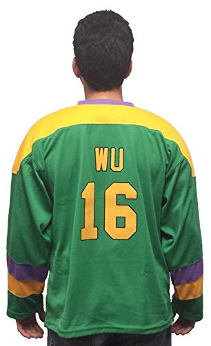 Ken Wu #16 Mighty Ducks Herren Hockey-Trikot Kenny Kostüm D2 Eisläufer 90er Jahre Erwachsene Gr. L, grün