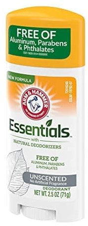Arm & Hammer Essentials Natural Deodorant, Unscented 2.5oz (Packaging May Vary)