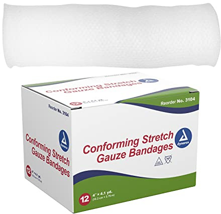 Dynarex Stretch Gauze Bandages, 4 x 4.1 yds, Non-Sterile & Latex-Free, Wound Care in Medical and Home Environments, 1 Box of 12 Dynarex Stretch Gauze Bandages