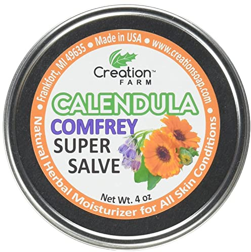 Creation Farm - Super Salve Calendula Herb Balm - 4 Oz Salve Tin - Consuelda Hierbas - Pomada