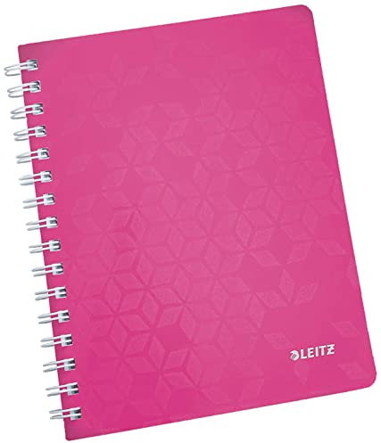 Leitz WOW Collegeblock A5 kariert, 160 Seiten, 80 Blatt FSC-zertifiziertes Papier 80 g/m², Doppelspiralbindung, PP-Einband, Notizbuch mit Sichthülle und Lineal, Für Büro oder Schule, Pink, 46410023